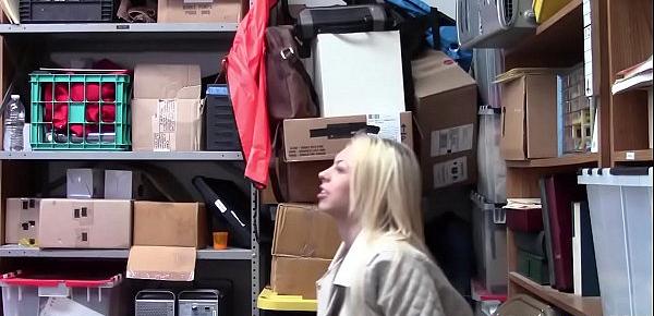  Blonde teen thief suspected and fucked by a security guy